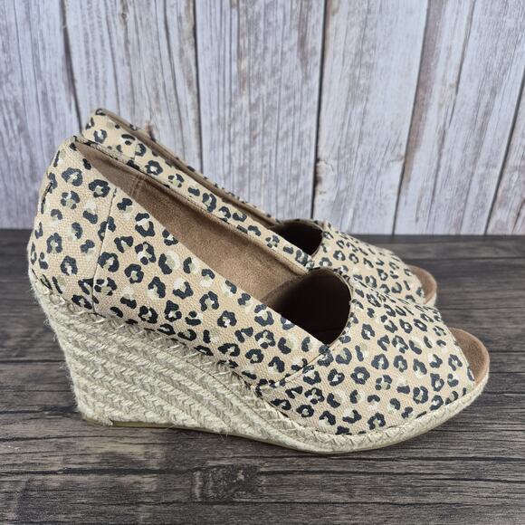 Toms Michelle Wedge Peep Toe Pump Women's Sz 10 Natural Cheetah (Worn Briefly) - Picture 3 of 9